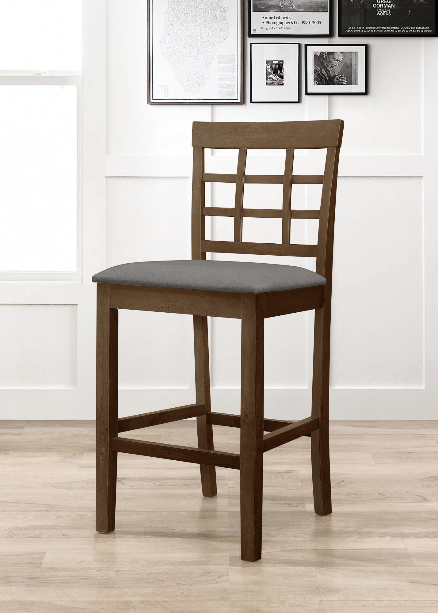 Home Design Azalea Counter Chairs (Set of 4), Brown/Gray, Slat-back design, Padded seat, Comfortable seating, Sturdy frame, Modern minimalist style, Durable construction