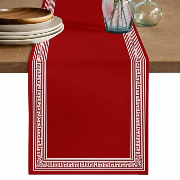 Christmas Red Table Runner, Greece Vintage Farmhouse Cotton Linen Kitchen Table Decoration Washable Dining Tabletop Runners for Home Party Decor 13x36 Inches