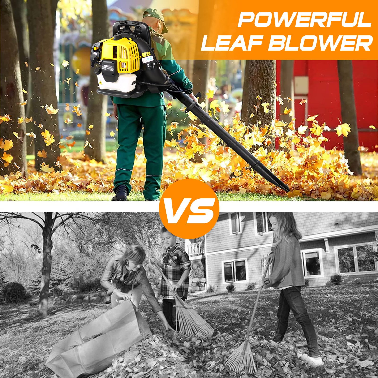 BEIMIMU 52CC Gas Backpack Leaf Blower with 2 Stroke Engine, High-Velocity 530CFM, Ergonomic&Low-Vibration, Cruise Control, Ideal for Year-Round Yard Maintenance Yellow