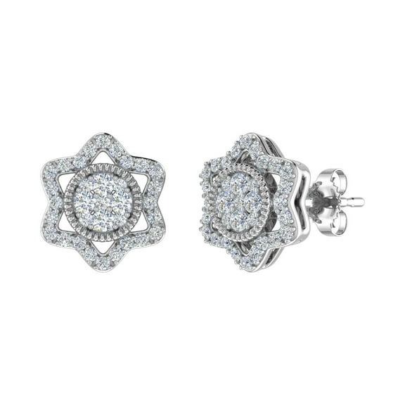 1/2 Carat Diamond Star Stud Earrings in 14K White Gold (I1-I2 Clarity)