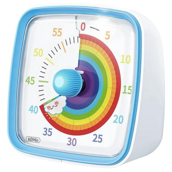 60-Minute Visual Timer with Night Light, Countdown Timer,Pomodoro Timer with Rainbow Pattern for Kids and Adults Blue