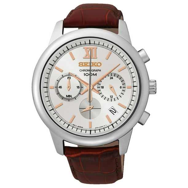 Seiko Men's SSB143P1, Chronograph,Stainless Steel Case,Brown Leather Strap ,date,100m WR,SSB143 