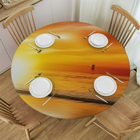 

Seaside Sunset Fitted Tablecloth Round Elastic Table Cover for Parties/Holiday Dinner/Wedding