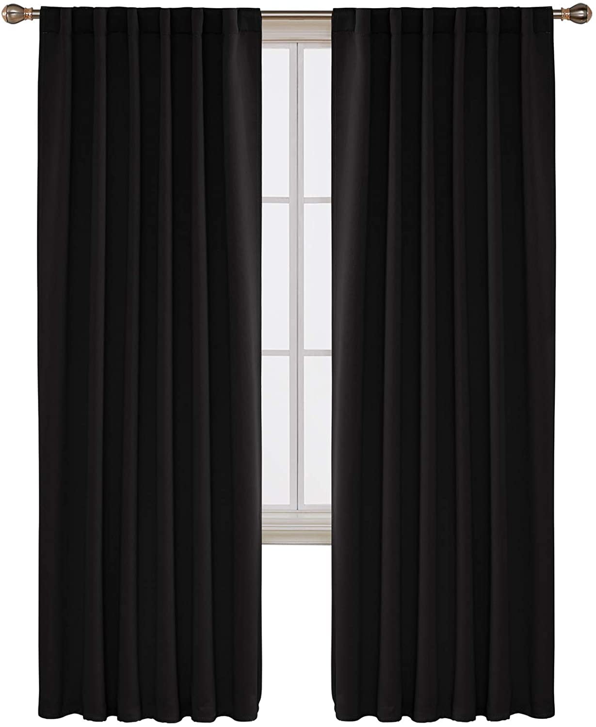 Black Blackout Curtains 84 Inch Long Back Tab and Rod Pocket Blackout