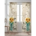 thumbnail image 2 of Sheer Curtains 2 Panels Set, You Are My Sunshine Sunflower Bee Vase Vintage Old Newspaper Window Sheer Curtains for Living Room/Bedroom, Light Filtering Rod Pocket Voile Drapes, 52" W x 84" L, 2 of 7