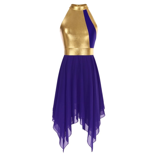 Nyeemya Robe de Danse Sans Manches Ourlet Asymétrique Prière Danse Lyrique Tunique Violet Foncé TTG