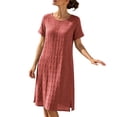 thumbnail image 2 of ClodeEU Women's Round Neck Short Sleeve Side Slit Midi Dress,Solid Color Casual Summer Dress Watermelon Red,Women's Plus M, 2 of 6