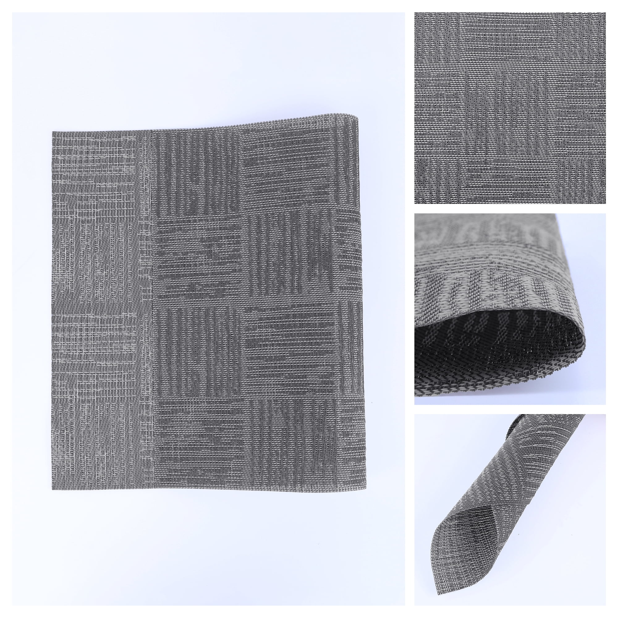 Unique Bargains Vinyl Placemats for Kitchen Dining Table Wipeable Mat Dark Gray 18x12in
