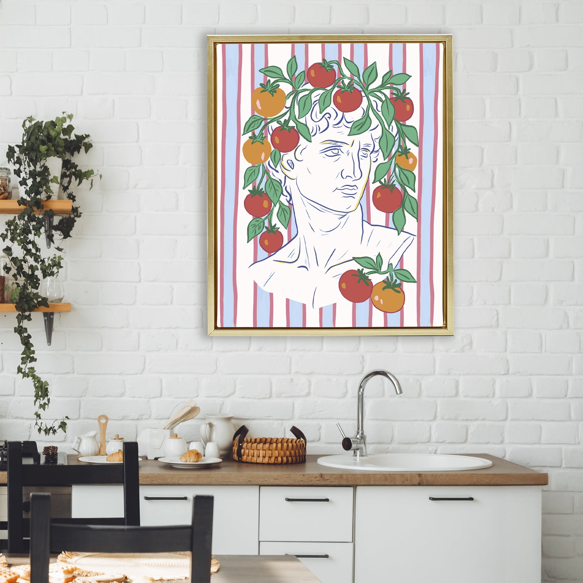 Stupell Industries La Rossa Sculpture Face Gold Framed Floater Canvas Wall Art, design by Radhika Modi
