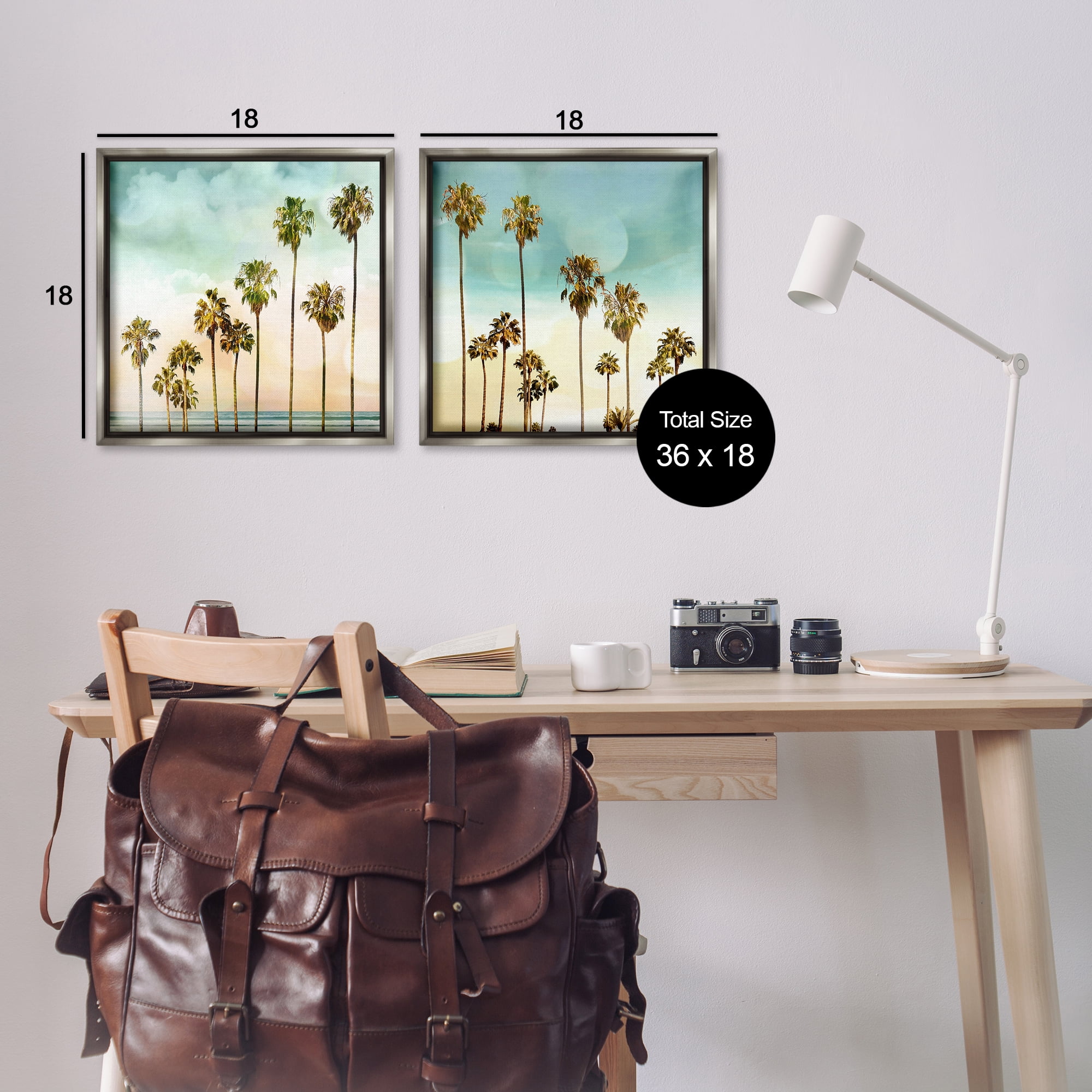 Stupell Industries Tropical Palms Increasing Heights Landscape & Nature Painting Gray Floater Framed Canvas Art Print Wall Art, 18 x 18, Set of 2