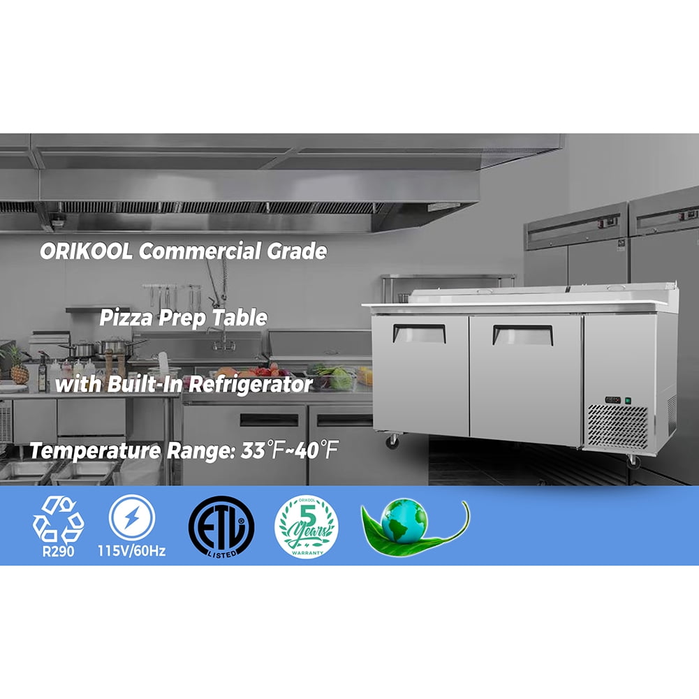 Refrigerator Sandwich & Salad Prep Table, Commercial Refrigerator with Adjustable Shelf Brackets, Insulation Lid & Casters, Stainless Steel 3 Door Worktop Fridge for Restaurants, Bar, Shops