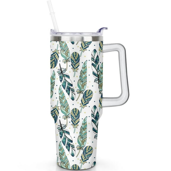 40 oz Boho Tumbler with Spill Proof Lid | 40oz Bohemia Theme Tumbler with Handle | Straw | Double Insulated | Shatter-Resistant Cup