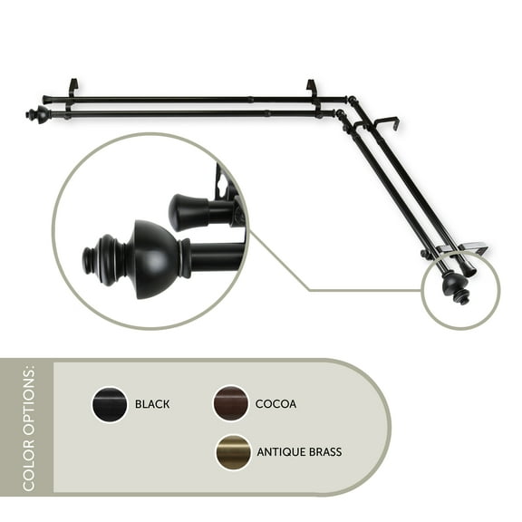 Madalena 13/16 inch Double Corner Window Curtain Rod 28-48" - Black
