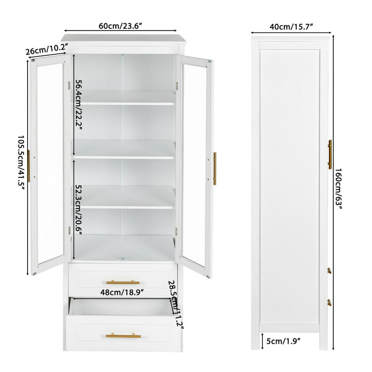 Ktaxon 63 Tall Bathroom Storage Cabinet, Freestanding Kitchen Pantry  Cabinet Line Tower, 4 Tiers Bookshelves and Bookcases W/ 2 Doors, 2 Drawers  & Display Storage Shelves for Home Office, White - ktaxon