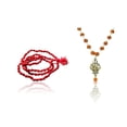 thumbnail image 1 of Kamada Combination of Red Coral (Moonga) mala and exquisite Trishul Rudraksha mala,Spritual Necklace/rosary for Women and Men, 1 of 5