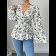 thumbnail image 4 of Blusa con Estampado Floral para Mujer, Larga, Estilo Babydoll, Escote en V Profundo, Peplum Negro XXL, 4 of 9