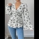 thumbnail image 4 of Blusa con Estampado Floral para Mujer, Larga, Estilo Babydoll, Escote en V Profundo, Peplum Negro XXL, 4 of 9