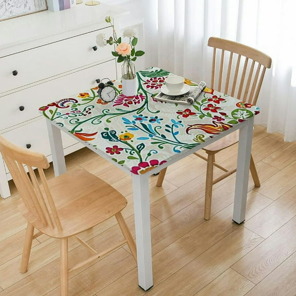 BANET Outdoor Table Cloths Square, Waterproof Table Cover with Zipper Umbrella Hole Red Bosemia Flower Table Cloth for Patio Garden Tabletop Decor white