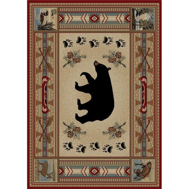 Mayberry Rug HS4882 4X6 Tapis d'Aire Hearthside Woodlands Bear 3 Pi 11 Po x 5 Pi 3 Po, Rouge