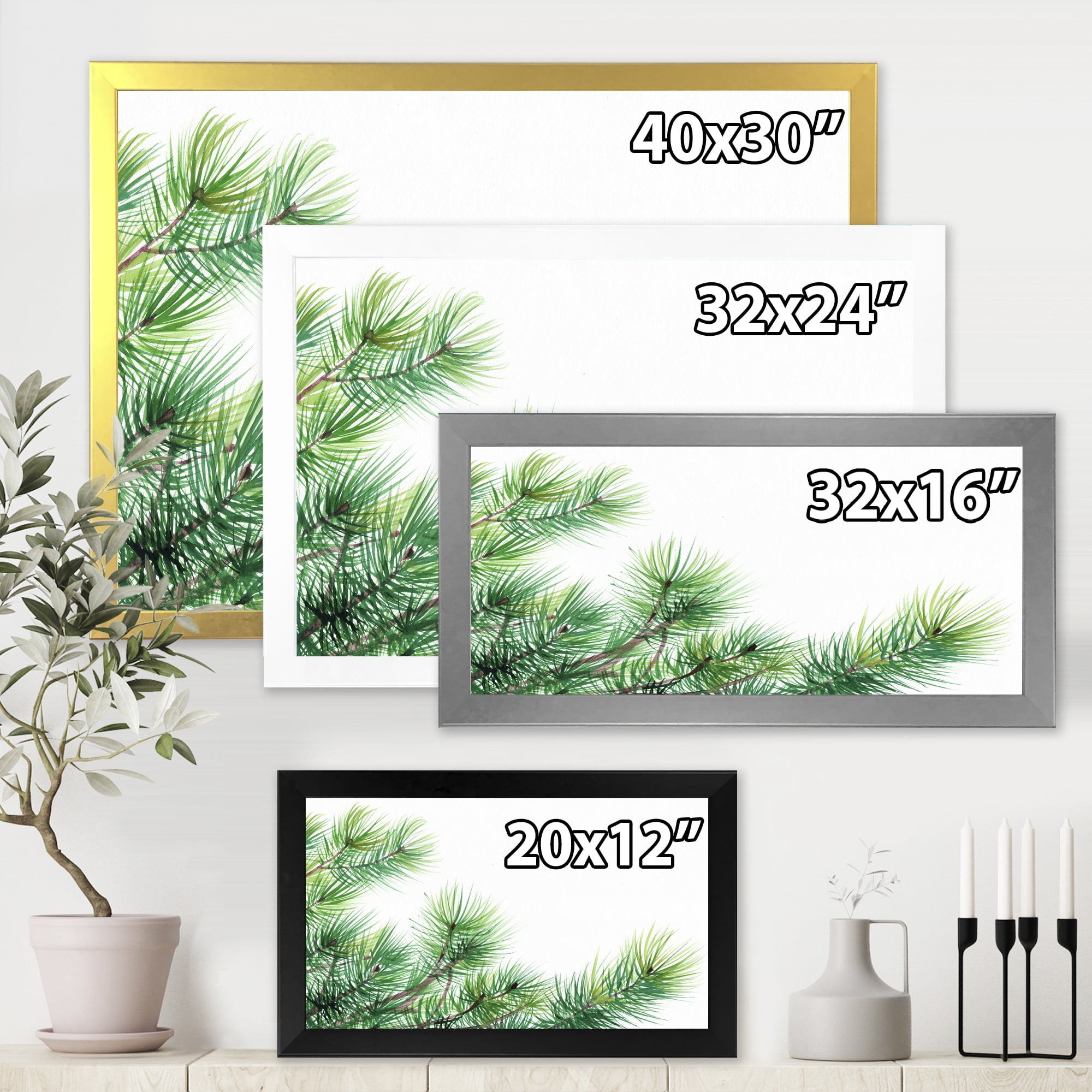 Designart 'Close Up Pine Tree Branches' Traditional Framed Art Print