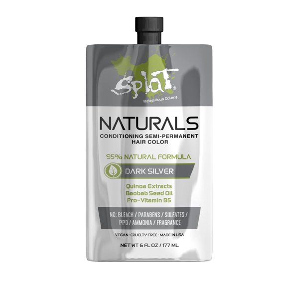 Splat Naturals Semi-Permanent Hair Color, Dark Silver, 6 fl. oz., 95% Natural Hair Dye Formula Lasts Up to 30 Washes, Vegan & Cruelty-Free Semi Permanent Hair Color