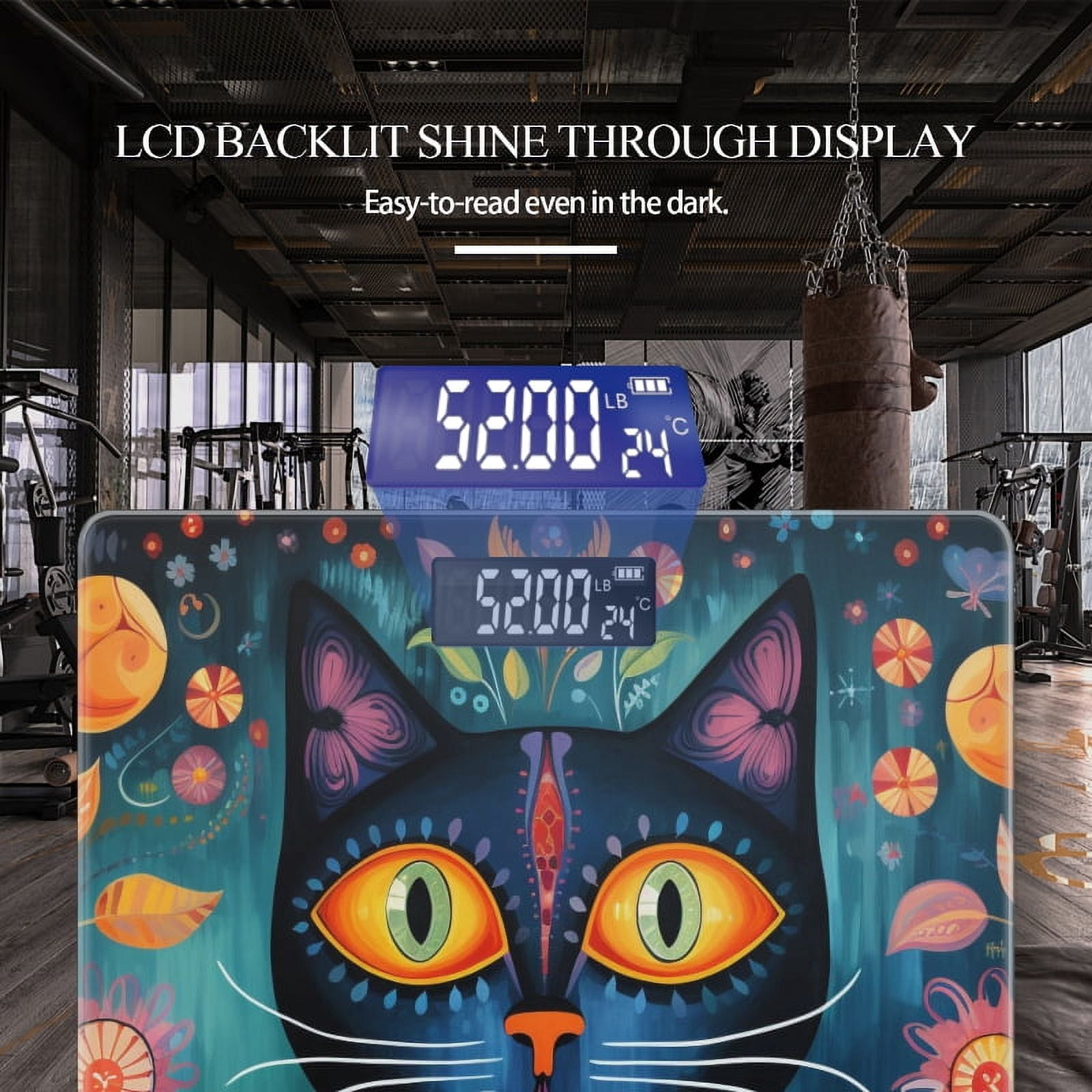 Bathroom Scale, Highly Accurate Digital Body Scale,Precisely Measures Weight up to 400 lbs-Colorful Cartoon Cat Kitten Animal Print Pattern