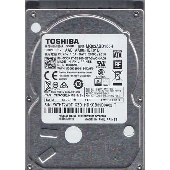MQ02ABD100H, AA00/HEF01D, HDKGB35D0A02 T, Toshiba 1TB SATA 2.5 Hard Drive