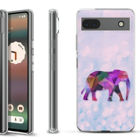 Slim-Fit Gel TPU Phone Case for Google Pixel 6a, by OneToughShield ® - Elephant /Polygon