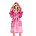 thumbnail image 7 of XUNKUSGA Mid-Length Robes for Women Casual Solid Color Hooded Fleece Robe Lightweight Soft Warm Bathrobe for Women Lightweight Cozy Nightwear for Women with Pockets S-2XL Pink, 7 of 7