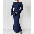thumbnail image 5 of Women'S Long Sleeve Maxi Dress Ribbed Knit Boat Neck Bodycon Casual Dresses Going Out Outfits Royal Blue XL, 5 of 9