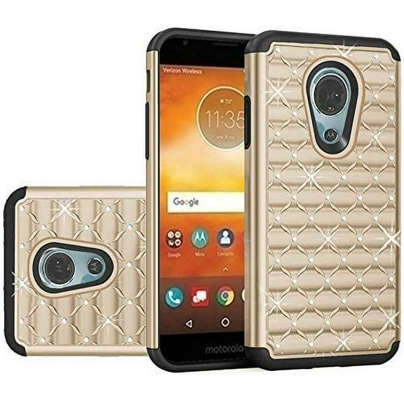 GSA Studded Rhinestone Bling Tough Hybrid Case for Motorola Moto E5 Supra E5 Plus - Gold