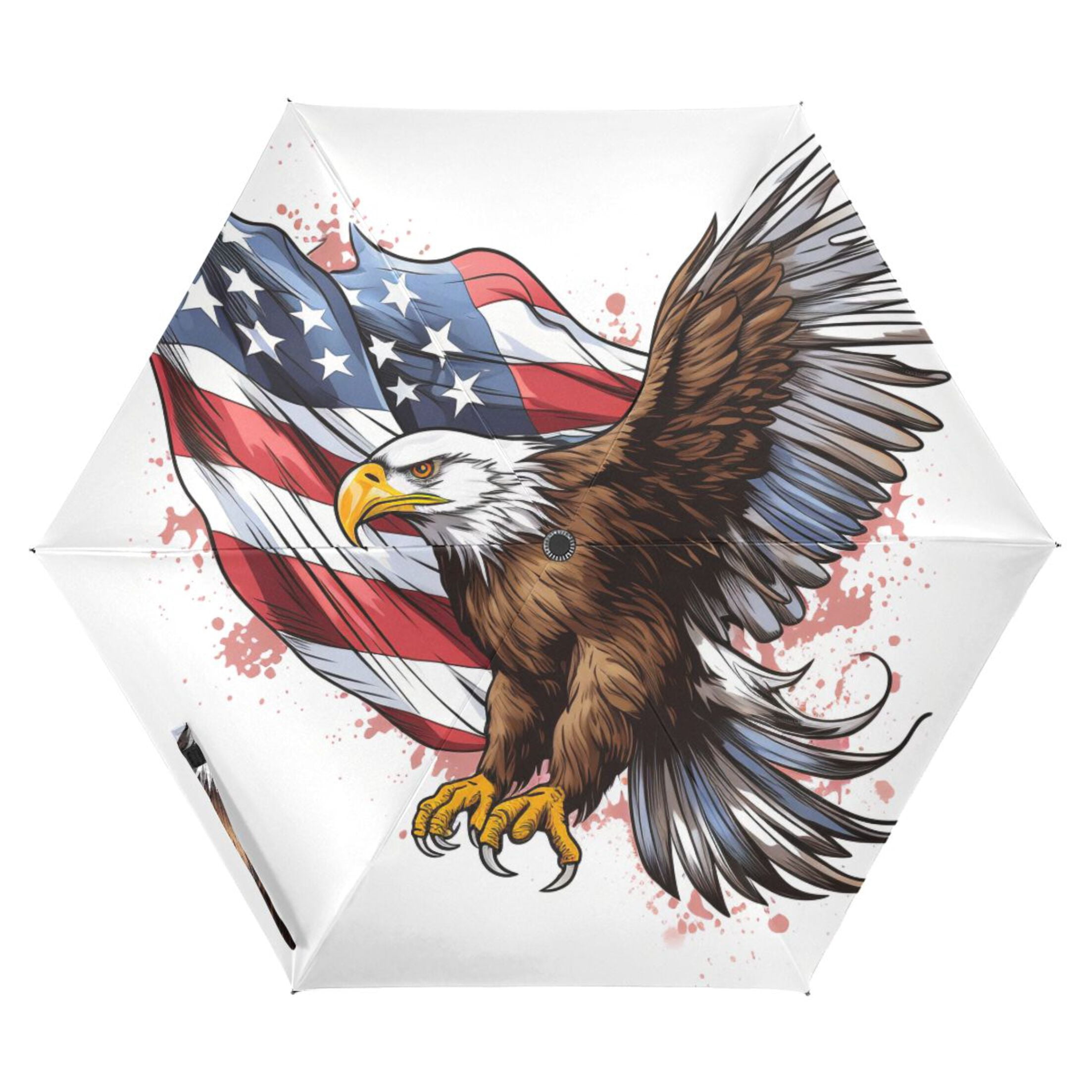 Flying Eagle and American Flag Compact Sun Umbrella Windproof Travel Umbrellas for Rain Strong Portable UV Protection