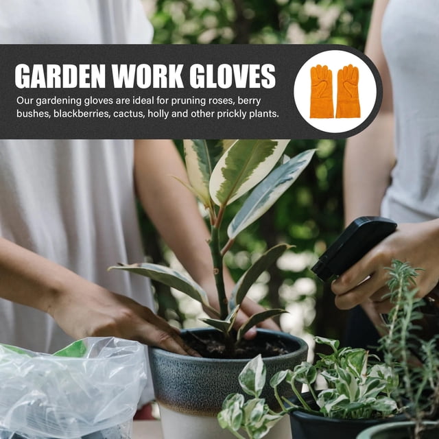 OFFIGAM 1Par Guantes De Jardín En Cuero De Vaca Amarillos Para Trabajo Exterior Y Poda