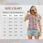 TEMOFON Blouses for Women Short Sleeve Tops Dressy Casual Summer Shirts V Neck T Shirts for Womens Clothes Floral Print Ruffle Sleeve Loose Fashion Eyelet Hollow Out Tee
