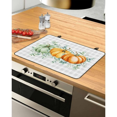 

Fall Orange Green Pumpkins Stove Top Covers for Electric Stove Heat Insulation Fireproof Glass Cooktop Cover Counter Top Glass Stove Cover 31 x24 Thanksgiving Eucalyptus Leaves Grey Plaid
