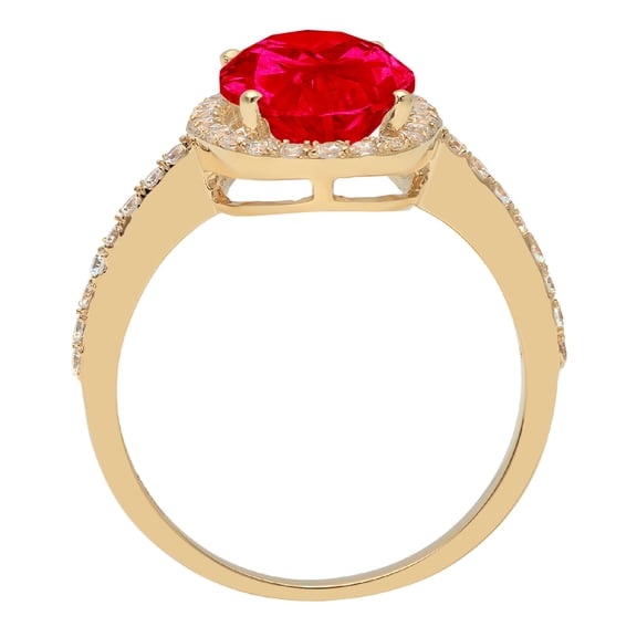 2.27 ct Oval Cut Simulated Ruby Solitaire with Accents Engagement Ring for Women in 18K Yellow Gold