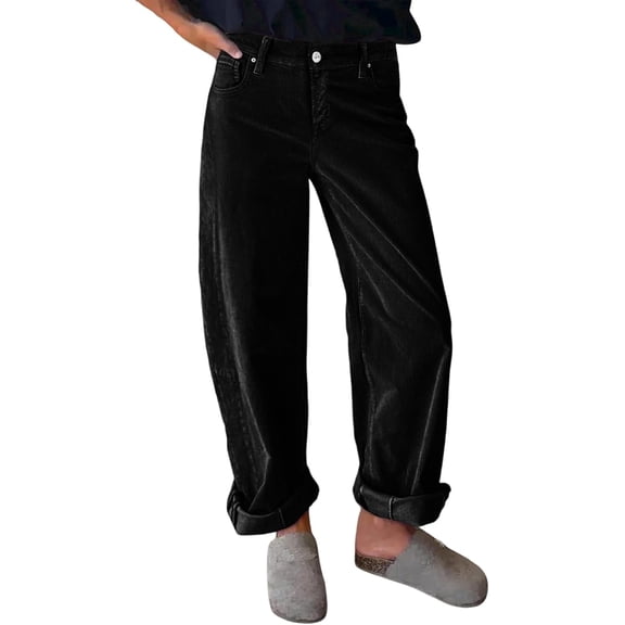 CUKOLSXA Barrel Pants Women Wide Leg Lounge Palazzo Harem Corduroy Pants Casual Trousers with Pockets, Black