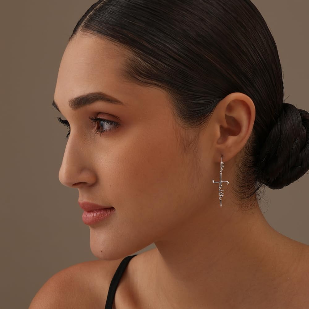 LeCalla 925 Sterling Silver Anti-Tarnish Faith Cross Dangle Drop Earrings, 45MM (Women's)
