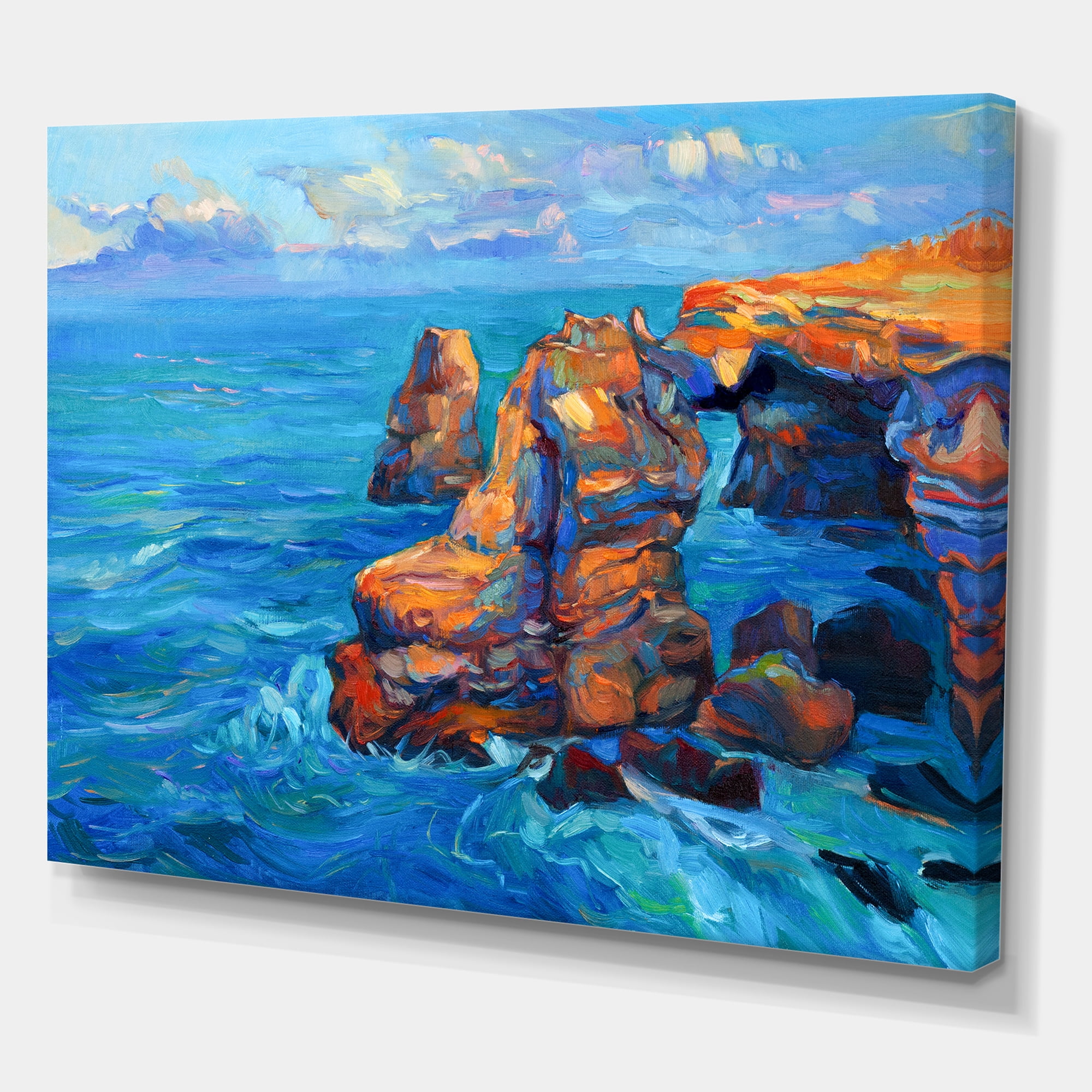 Designart ' The Blue Ocean By Rocky Cliffs ' Nautical & Coastal Canvas Wall Art Print