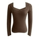 thumbnail image 5 of Camiseta corta con cuello cuadrado y ribete de encaje para mujer - Top de manga larga ajustado con patchwork, poliéster, XS-XXL, 5 of 6