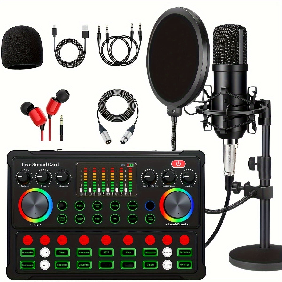 Podcast Equipment Bundle, Wired Microphone, M300 Voice Changer with XLR Condenser Microphone, Studio Microphone, Perfect for Recording, Gaming, Live Streaming
