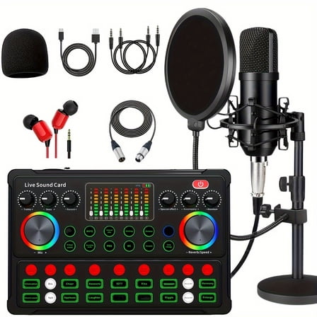 Professional XLR Podcast Microphone Bundle with Voice Changer, Adjustable Stand - Condenser Mic for Streaming, Gaming, Recording on PC, Smartphone & DJ