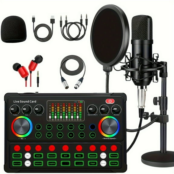 Professional XLR Podcast Microphone Bundle with Voice Changer, Adjustable Stand - Condenser Mic for Streaming, Gaming, Recording on PC, Smartphone & DJ