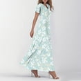 thumbnail image 4 of vigerkar Summer Dresses for Women 2025 Floral V Neck Long Dresses for Beach Vacation Flowy Casual Short Sleeve High Waist Retro Dress Sky Blue, M, 4 of 7