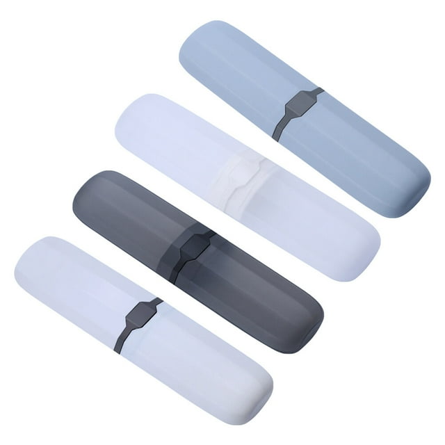 4pcs Portable Toothbrush Case Plastic Travel Brush Box Toothbrush Toothpaste Storage Holder Toothbrush Protective Cover (White, Gray-blue, Transparent Black, Transparent White,1pc for Each Color)