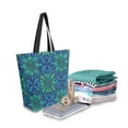 thumbnail image 2 of Open Top Canvas Tote Bag with Zipper Reusable Shopping Bag 13.5x15" Roomy Carryall Elegant Blue Traditional Patterns, 2 of 9