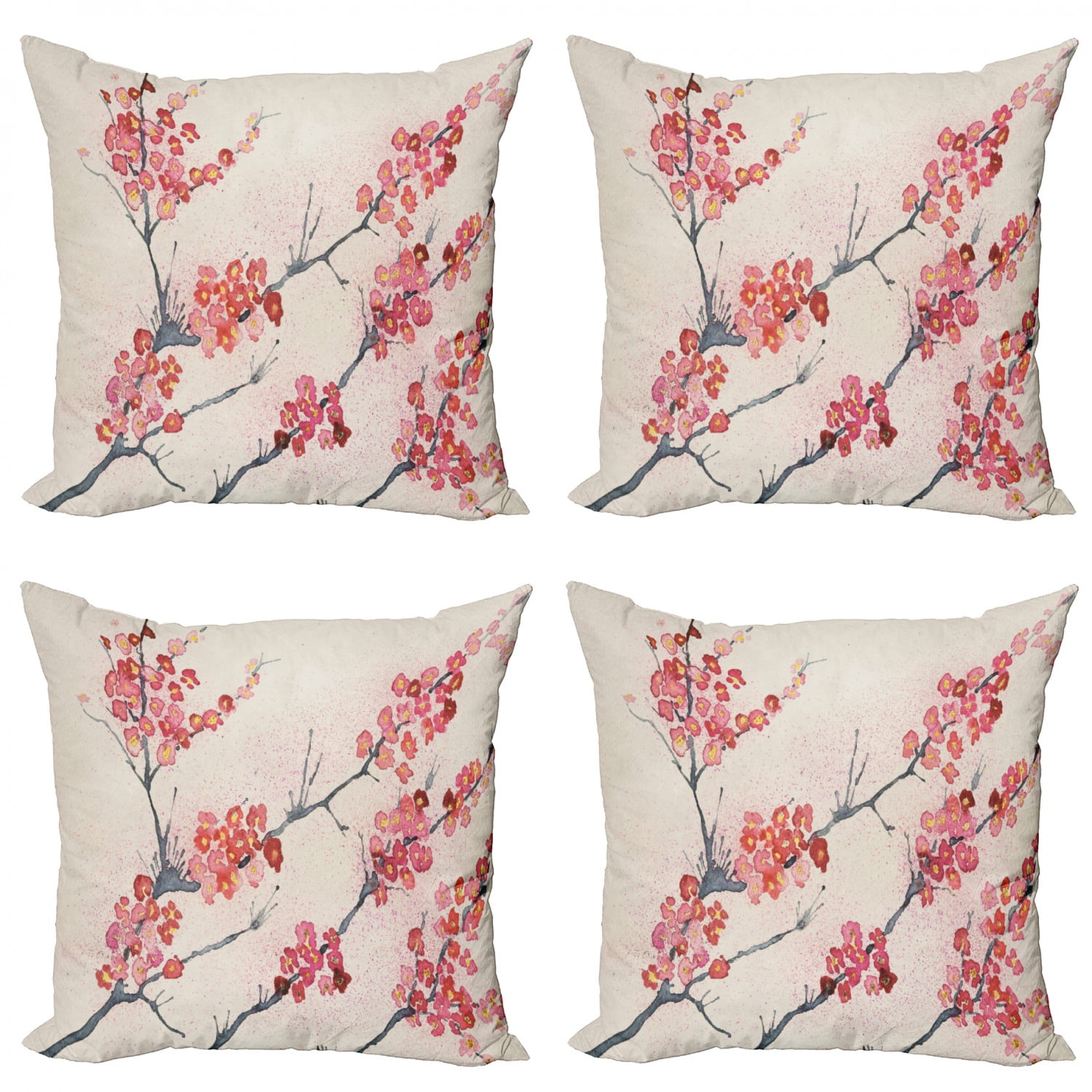 Floral Throw Pillow Cushion Case Pack of 4, Cherry Blossoms Sakura