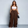 thumbnail image 5 of Drawstring Cotton Linen Pants for Women, High Waist Wide Leg Harem Trousers with Pockets - Breathable Loose Fit Boho Palazzo Pants Coffee L, 5 of 5