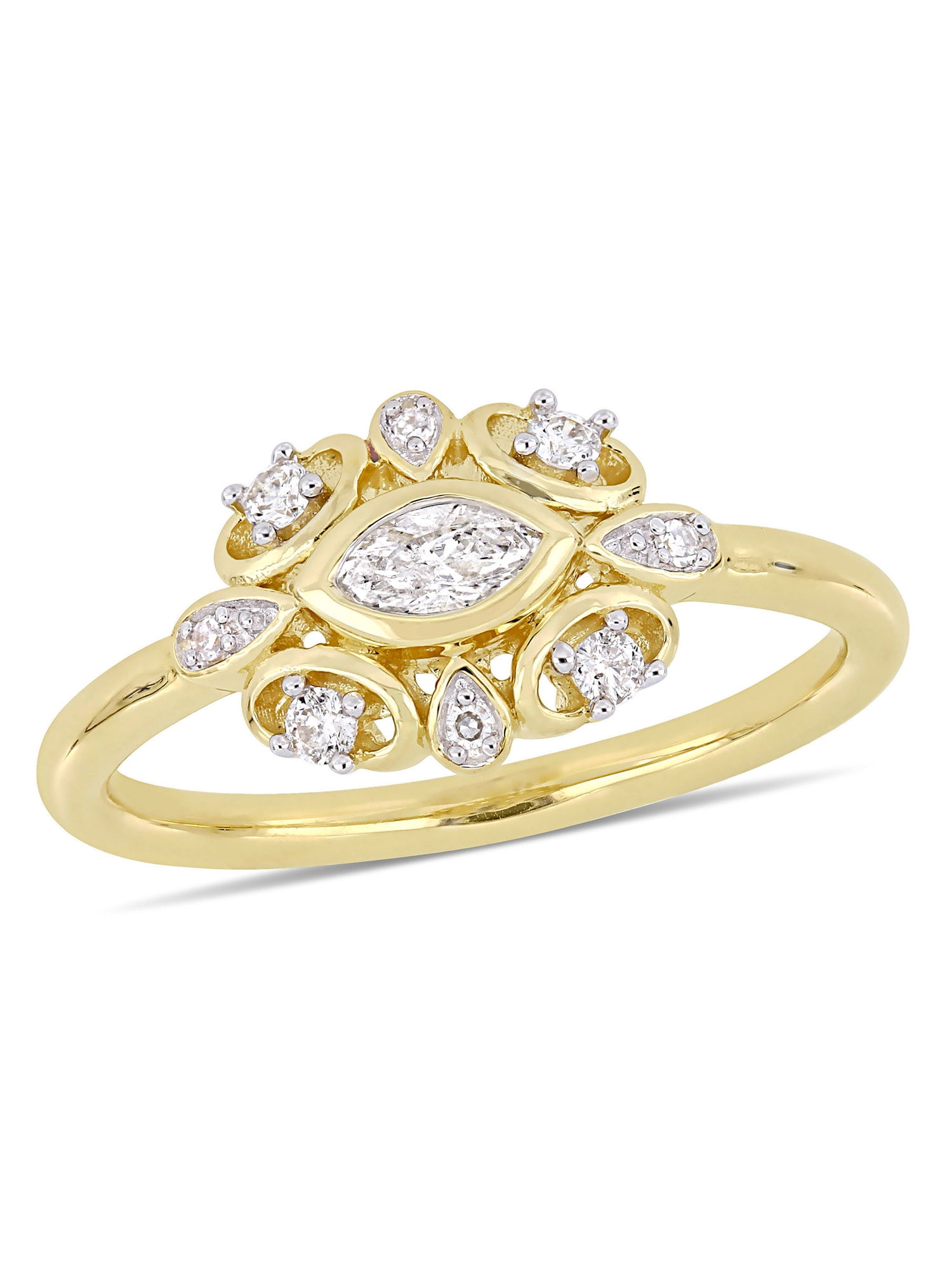Miabella 1/4 Carat T.W. Diamond 10kt Yellow Gold Vintage Geometric Engagement Ring Walmart