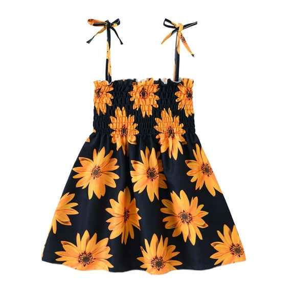 EINCcm Girls Summer Dress, Summer Sleeveless Sling Princess Dresses Graphic Printing Children's Clothing for Toddler Kids Baby Girl, Black,1-2 Years